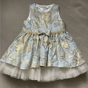 American Princess | Special Occasion Silver Gold Jacquard Floral Dress Tulle 18M